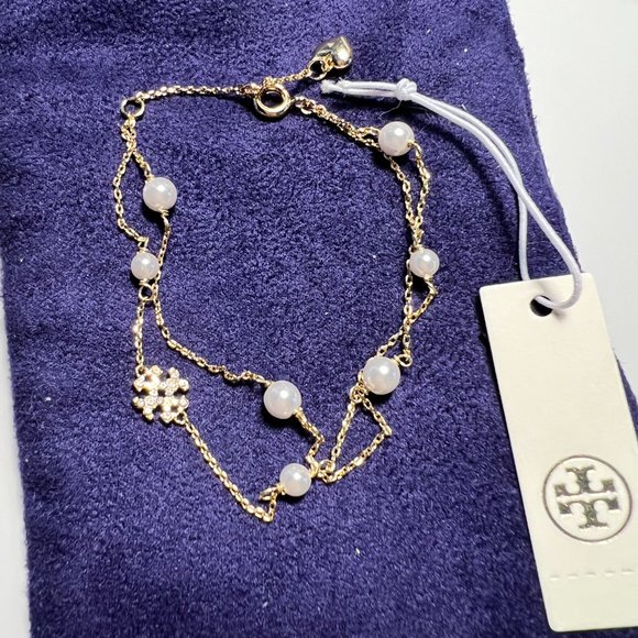 BNWT TORY BURCH KIRA PEARL DOUBLE-STRAND BRACELET - Picture 1 of 14